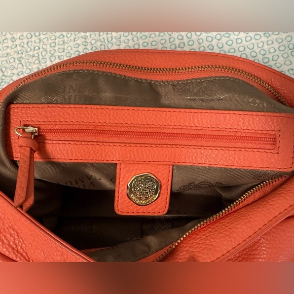 🖤 Vince Camuto Rehabber Bag Coral-Orange Pebbled Leather Turn-Lock Shoulder Bag - Picture 10 of 16